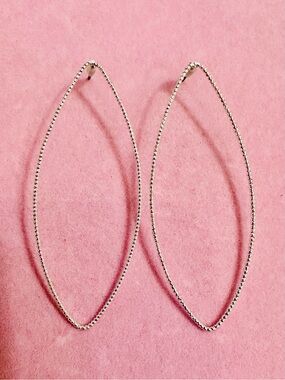 Silver Tone Oversized Marquise Hoop Earrings